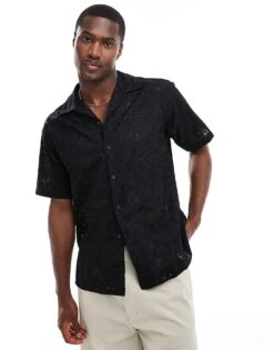 Jack & Jones Boxy Shirt In Black Lace For Men -Men Style Shop 206092484 3