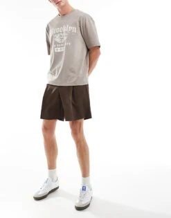 Jack & Jones Loose Fit Pleated Tailored Short In Brown For Men Chocolate Brown -Men Style Shop 206092495 2