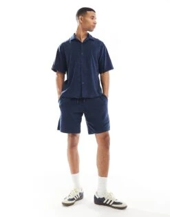 Jack & Jones Premium Oversized Towelling Co-ord Shirt In Navy For Men Navy Blazer -Men Style Shop 206092524 3