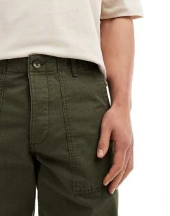 Jack & Jones Wide Fit Herringbone Worker Trouser In Khaki For Men Olive Night -Men Style Shop 206092581 4