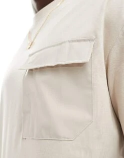 Jack & Jones Oversized Nylon Pocket T-shirt In Beige For Men Moonbeam -Men Style Shop 206092685 3