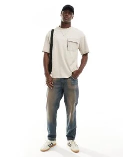 Jack & Jones Oversized Nylon Pocket T-shirt In Beige For Men Moonbeam -Men Style Shop 206092685 4