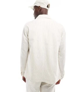 Jack & Jones Premium Linen Mix Casual Suit Jacket In Ecru Stripe For Men Cloud Dancer -Men Style Shop 206092719 3