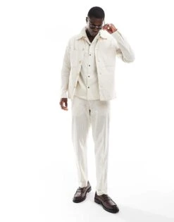 Jack & Jones Premium Linen Mix Casual Suit Jacket In Ecru Stripe For Men Cloud Dancer -Men Style Shop 206092719 6