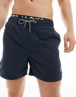 Jack & Jones Double Waistband Swim Shorts In Navy For Men Navy Blazer -Men Style Shop 206092836 2
