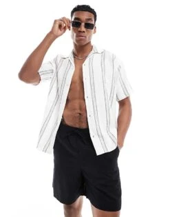 Jack & Jones Oversized Textured Shirt In White Stripe For Men Cloud Dancer -Men Style Shop 206092853 1 clouddancer 1