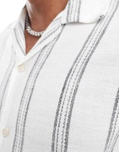 Jack & Jones Oversized Textured Shirt In White Stripe For Men Cloud Dancer -Men Style Shop 206092853 3