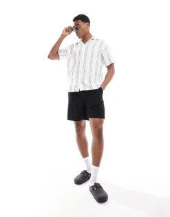 Jack & Jones Oversized Textured Shirt In White Stripe For Men Cloud Dancer -Men Style Shop 206092853 4