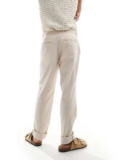 Jack & Jones Linen Mix Chino In Cream For Men Moonbeam -Men Style Shop 206093360 3