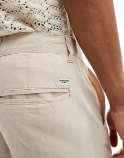 Jack & Jones Linen Mix Chino In Cream For Men Moonbeam -Men Style Shop 206093360 4