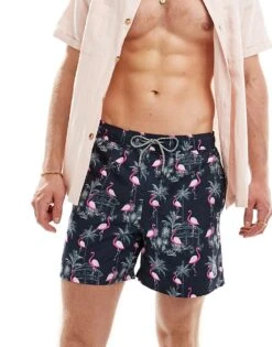 Jack & Jones Swim Shorts With Flamingo Print In Navy For Men Navy Blazer -Men Style Shop 206093440 4