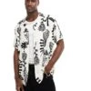 Jack & Jones Revere Collar Shirt In White Abstract Floral For Men Buttercream