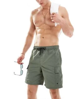 Jack & Jones Cargo Swim Short In Khaki For Men Agave Green -Men Style Shop 206093513 1 agavegreen 1