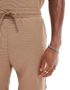 Jack & Jones Co-ord Plisse Short In Brown For Men Tigers Eye -Men Style Shop 206093570 5