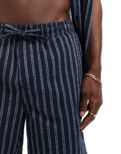 Jack & Jones Co-ord Seersucker Short In Navy Stripe For Men Sky Captain -Men Style Shop 206093698 2