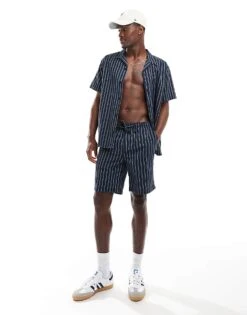 Jack & Jones Co-ord Seersucker Short In Navy Stripe For Men Sky Captain -Men Style Shop 206093698 3