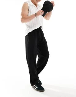 Jack & Jones Wide Fit Plisse Trouser In Black For Men -Men Style Shop 206093723 1 black 1