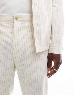 Jack & Jones Premium Linen Mix Casual Suit Trouser In Ecru Stripe For Men Cloud Dancer -Men Style Shop 206093816 3