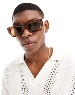 Jack & Jones Rectangle Sunglasses In Brown For Men Brown Sugar