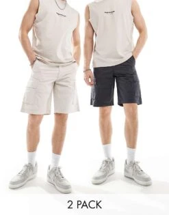 Jack & Jones 2 Pack Cargo Short In Light Grey And Dark Grey For Men