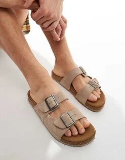 Jack & Jones Suede Double Strap Sandals In Beige For Men Plaza Taupe -Men Style Shop 206094003 3