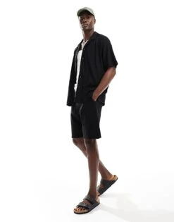 Jack & Jones Co-ord Plisse Short In Black For Men -Men Style Shop 206094084 2