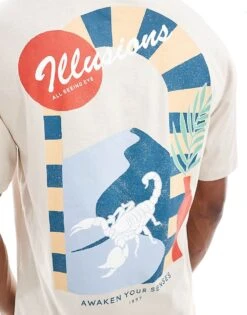 Jack & Jones Oversized T-shirt With Scorpion Back Print In Beige For Men -Men Style Shop 206197204 4