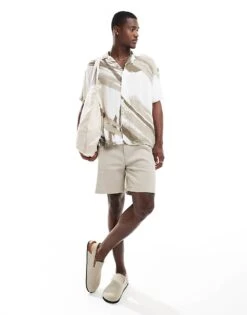 Jack & Jones Revere Collar Shirt With Brush Stroke Print In Beige For Men Crockery -Men Style Shop 206210690 2