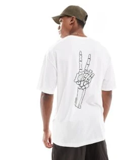 Jack & Jones Oversized T-shirt With Skull Peace Hand Print In White For Men Bright White -Men Style Shop 206213604 3