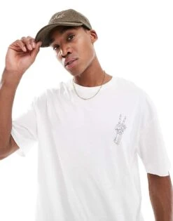 Jack & Jones Oversized T-shirt With Skull Peace Hand Print In White For Men Bright White -Men Style Shop 206213604 4