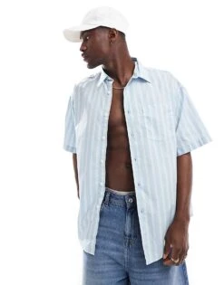 Jack & Jones Oversized Short Sleeved Stripe Shirt In Light Blue For Men Cashmere Blue -Men Style Shop 206246578 1 cashmereblue 1