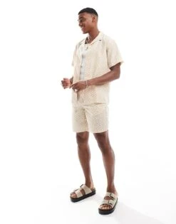 Jack & Jones Co-ord Oversized Revere Collar Geo Print Shirt In Beige For Men Buttercream -Men Style Shop 206246587 2