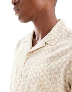 Jack & Jones Co-ord Oversized Revere Collar Geo Print Shirt In Beige For Men Buttercream -Men Style Shop 206246587 3