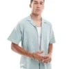 Jack & Jones Oversized Textured Revere Collar Shirt In Pale Blue For Men Gray Mist
