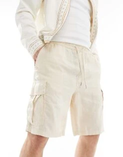 Jack & Jones Wide Fit Linen Cargo Short In Beige For Men Summer Sand -Men Style Shop 206246635 1 summersand 1