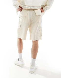 Jack & Jones Wide Fit Linen Cargo Short In Beige For Men Summer Sand -Men Style Shop 206246635 2