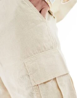 Jack & Jones Wide Fit Linen Cargo Short In Beige For Men Summer Sand -Men Style Shop 206246635 3