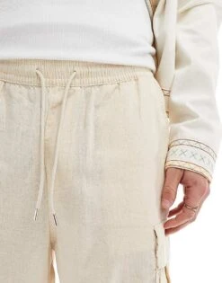 Jack & Jones Wide Fit Linen Cargo Short In Beige For Men Summer Sand -Men Style Shop 206246635 5