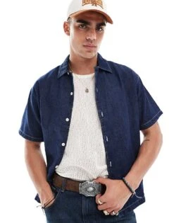 Jack & Jones Boxy Fit Short Sleeved Shirt In Dark Indigo For Men Blue Denim -Men Style Shop 206246696 1 bluedenim 1