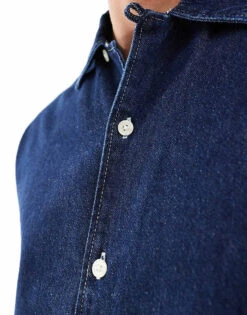 Jack & Jones Boxy Fit Short Sleeved Shirt In Dark Indigo For Men Blue Denim -Men Style Shop 206246696 3