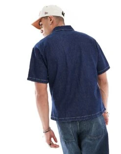 Jack & Jones Boxy Fit Short Sleeved Shirt In Dark Indigo For Men Blue Denim -Men Style Shop 206246696 4