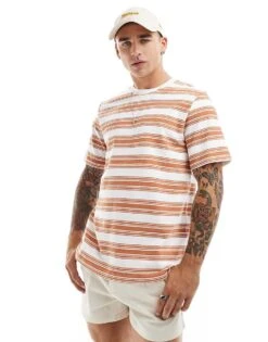 Jack & Jones Premium Textured Stripe T-shirt In Burnt Orange For Men Sunburn -Men Style Shop 206246712 1 sunburn 1