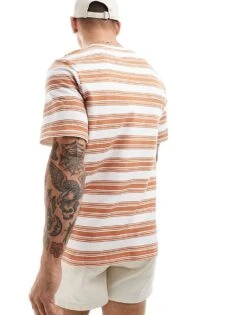 Jack & Jones Premium Textured Stripe T-shirt In Burnt Orange For Men Sunburn -Men Style Shop 206246712 2