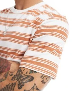 Jack & Jones Premium Textured Stripe T-shirt In Burnt Orange For Men Sunburn -Men Style Shop 206246712 3