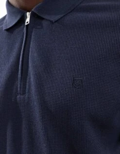 Jack & Jones Premium Textured Zip Through Polo In Navy For Men Night Sky -Men Style Shop 206246736 2