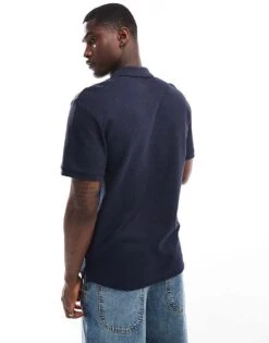 Jack & Jones Premium Textured Zip Through Polo In Navy For Men Night Sky -Men Style Shop 206246736 4