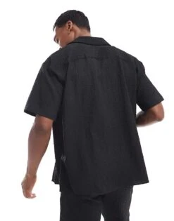 Jack & Jones Co-ord Oversized Revere Collar Crinkle Shirt In Black For Men -Men Style Shop 206246752 2