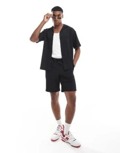 Jack & Jones Co-ord Oversized Revere Collar Crinkle Shirt In Black For Men -Men Style Shop 206246752 3