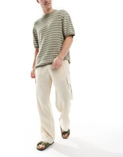 Jack & Jones Wide Fit Linen Mix Cargo Trouser In Ecru For Men Summer Sand -Men Style Shop 206246791 4