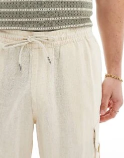 Jack & Jones Wide Fit Linen Mix Cargo Trouser In Ecru For Men Summer Sand -Men Style Shop 206246791 5